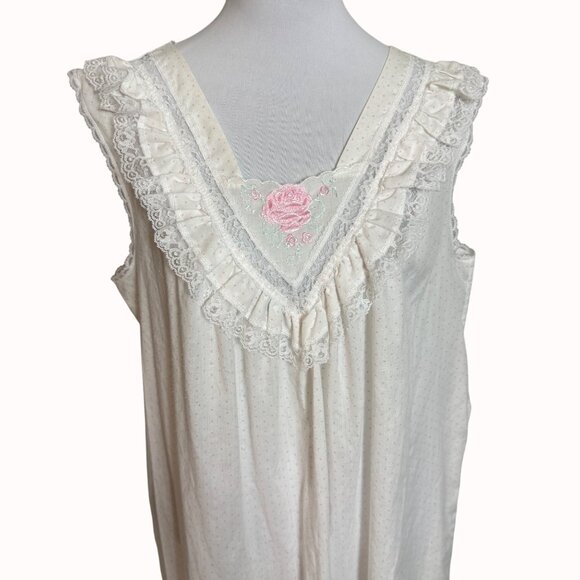 Just For Women White Nightgown Size 1X Pink Polka Dots VTG Lace Trim Sleeveless - Picture 7 of 15